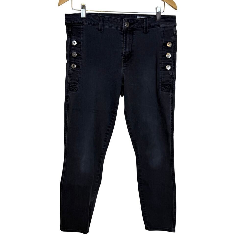 Pistola Womenβs Black Skinny Jeans Size 30 Button Side Detail Stretch Denim EUC